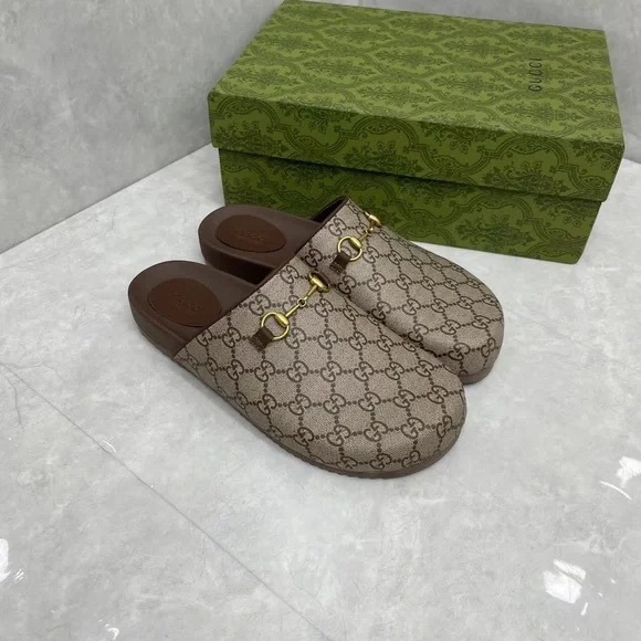 Gucci Brown Monogram Slip-On Shoes